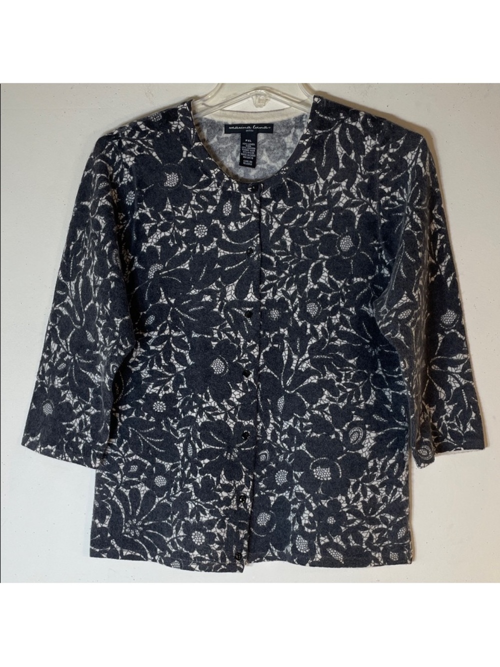 NEW! Marina Luna Lambs Wool Rabbit Hair Blend Floral Cardigan Sweater. PXL.